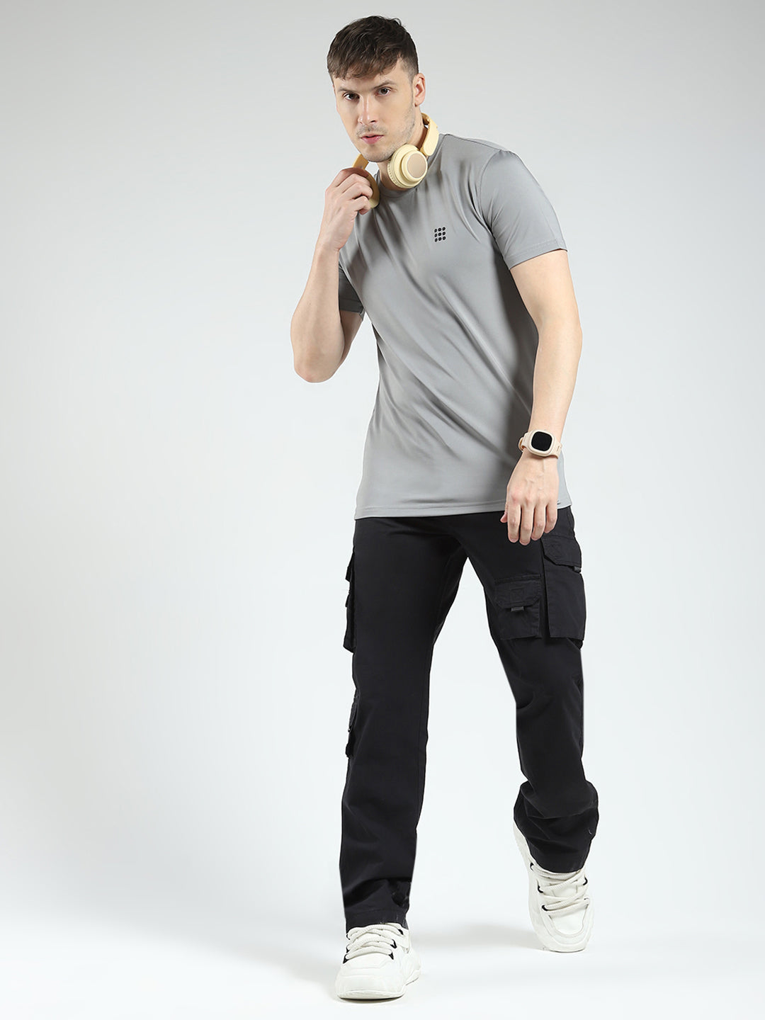 Rock.it Men Grey Solid Round Neck Half Sleeve T-Shirt