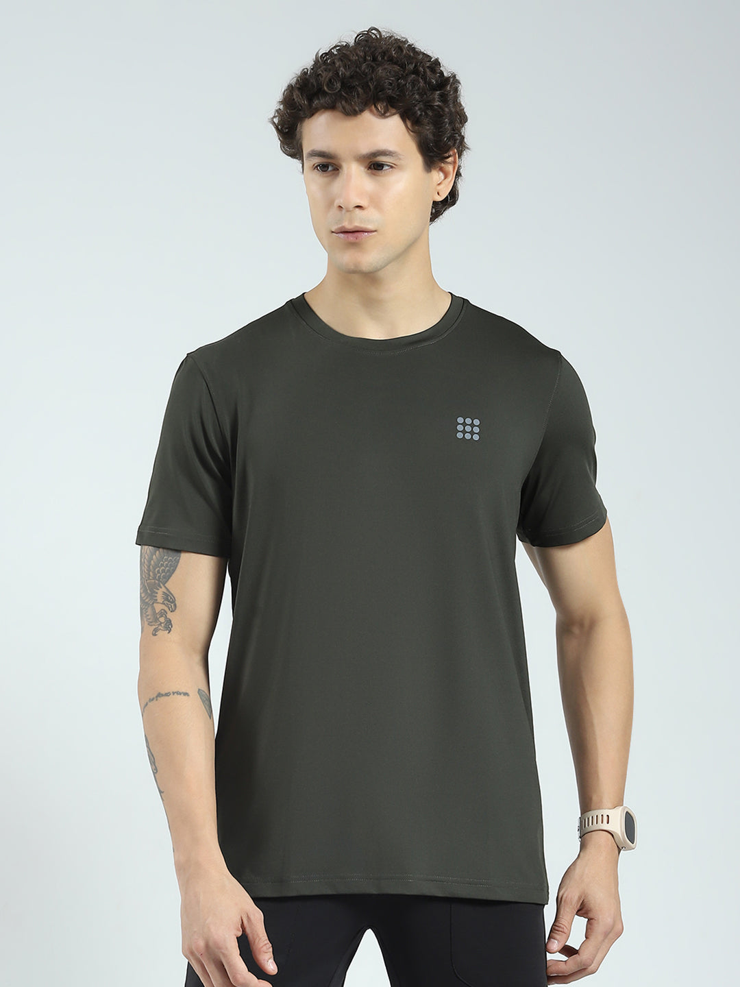 Rock.it Men Olive Solid Round Neck Half Sleeve T-Shirt