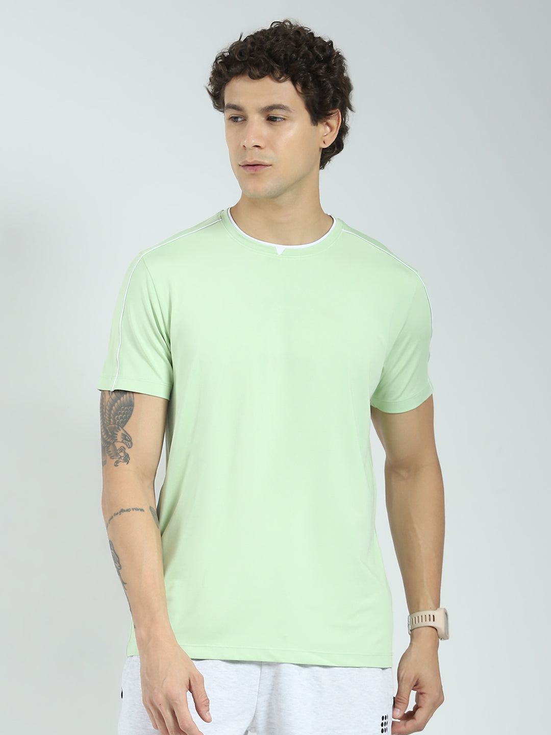 Rock.it Men Green Solid Round Neck Half Sleeve T-Shirt