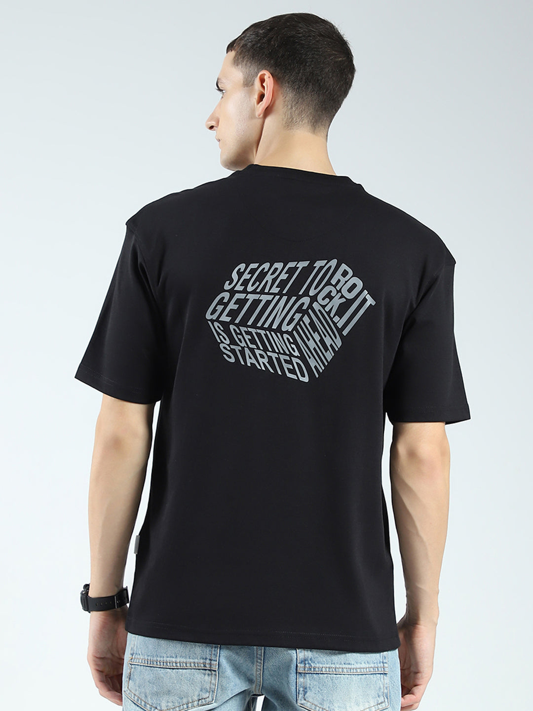 Rock.it Men Black Printed Round Neck Half Sleeve T-Shirt