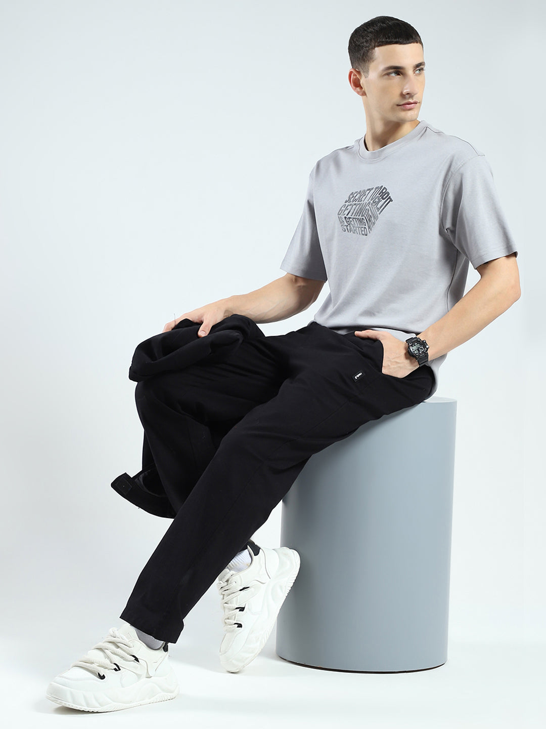 Rock.it Men Grey Printed Round Neck Half Sleeve T-Shirt