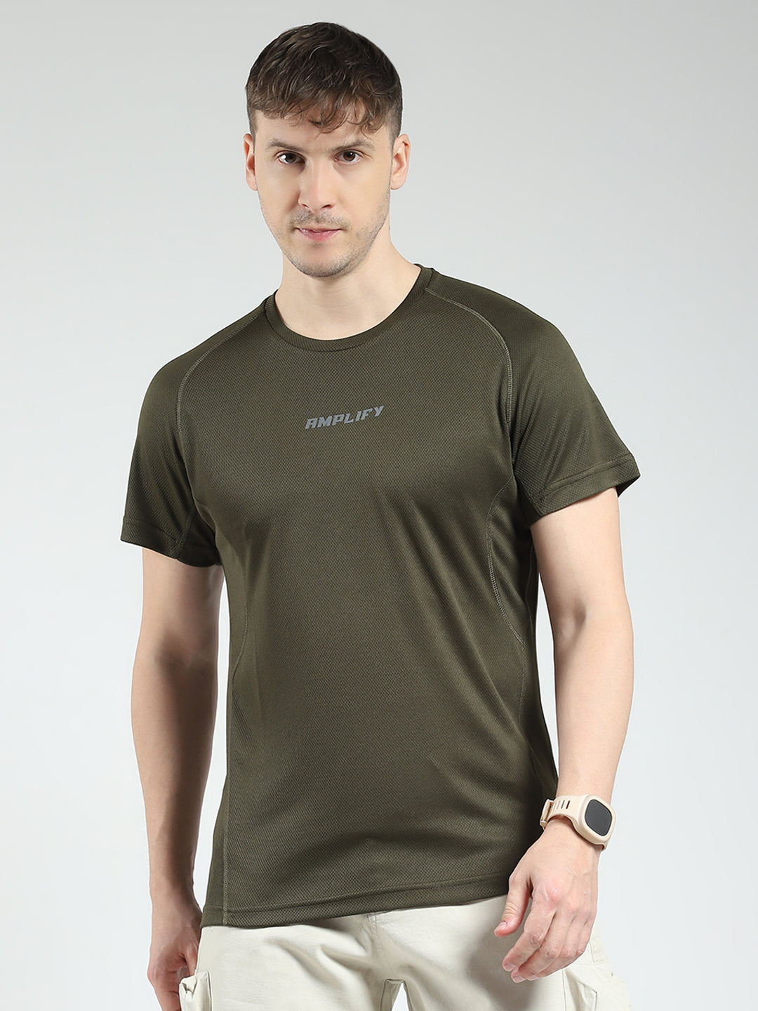 Rock.it Men Olive Printed Round Neck Half Sleeve T-Shirt