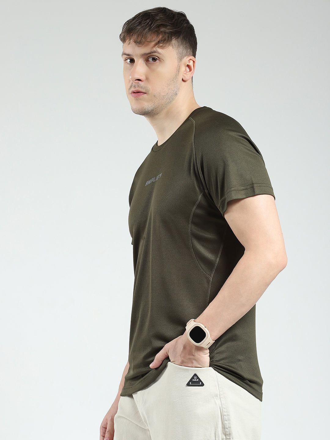Rock.it Men Olive Printed Round Neck Half Sleeve T-Shirt