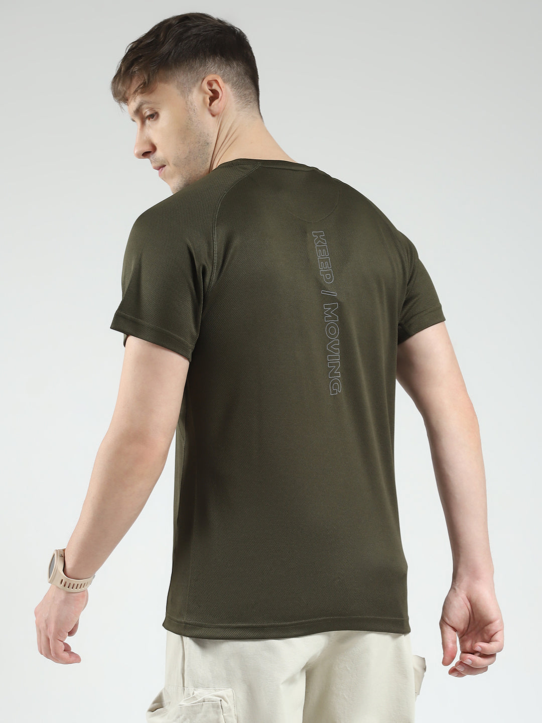 Rock.it Men Olive Printed Round Neck Half Sleeve T-Shirt