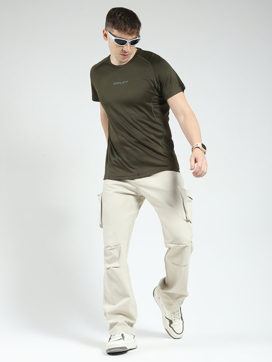 Rock.it Men Olive Printed Round Neck Half Sleeve T-Shirt