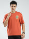 Rock.it Men Rust Printed Round Neck Half Sleeve T-Shirt