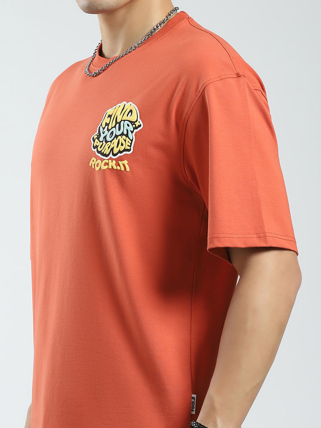 Rock.it Men Rust Printed Round Neck Half Sleeve T-Shirt