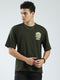 Rock.it Men Olive Printed Round Neck Half Sleeve T-Shirt