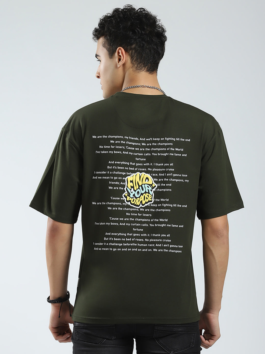 Rock.it Men Olive Printed Round Neck Half Sleeve T-Shirt
