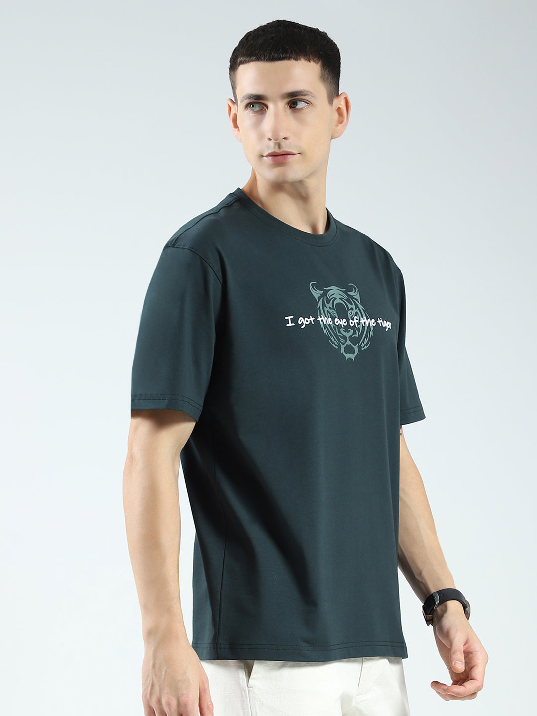 Rock.it Men Green Printed Round Neck Half Sleeve T-Shirt