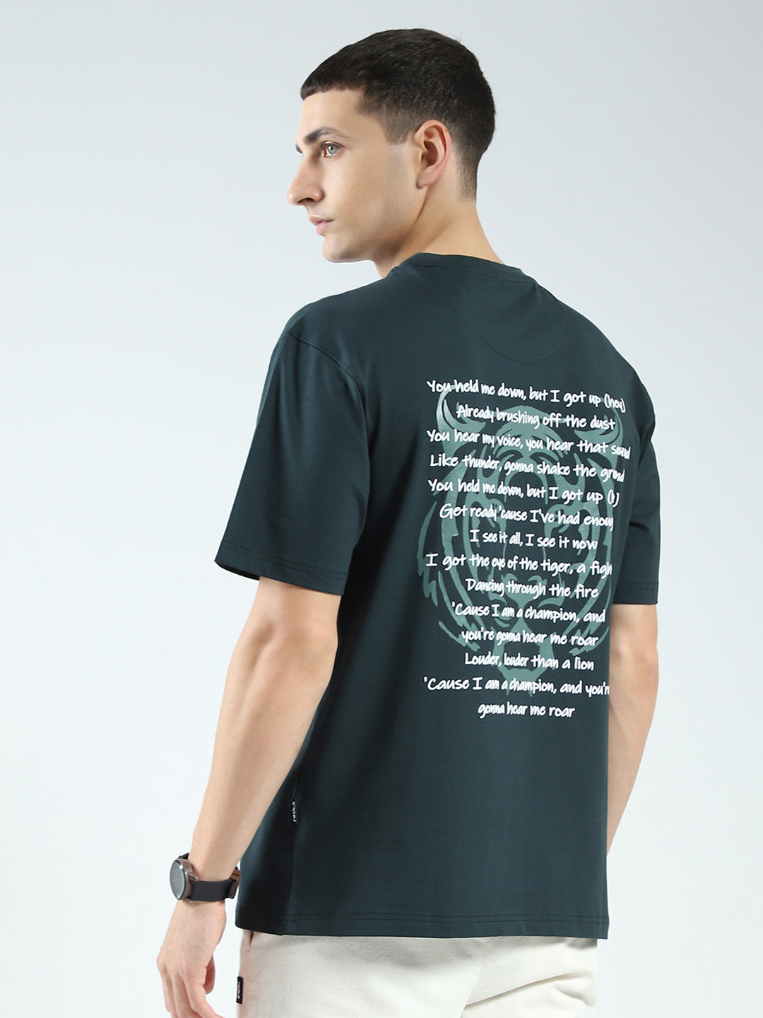 Rock.it Men Green Printed Round Neck Half Sleeve T-Shirt