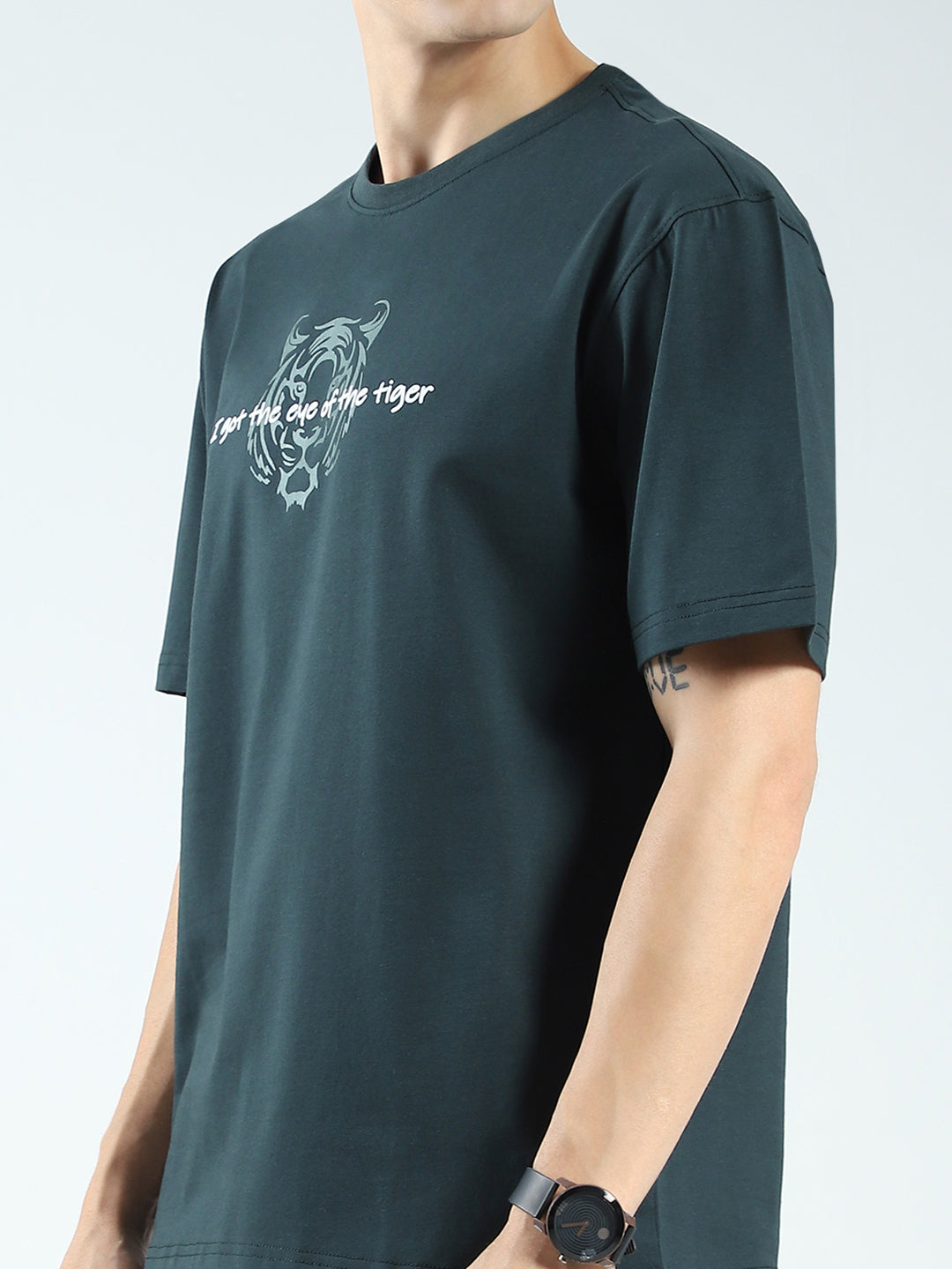 Rock.it Men Green Printed Round Neck Half Sleeve T-Shirt