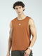 Rock.it Men Rust Solid Round Neck Sleeveless T-Shirt