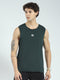 Rock.it Men Olive Solid Round Neck Sleeveless T-Shirt