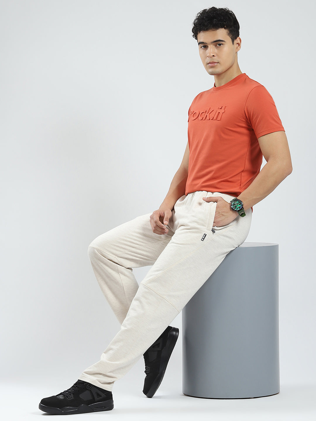 Rock.it Men Beige Solid Regular Fit Lower