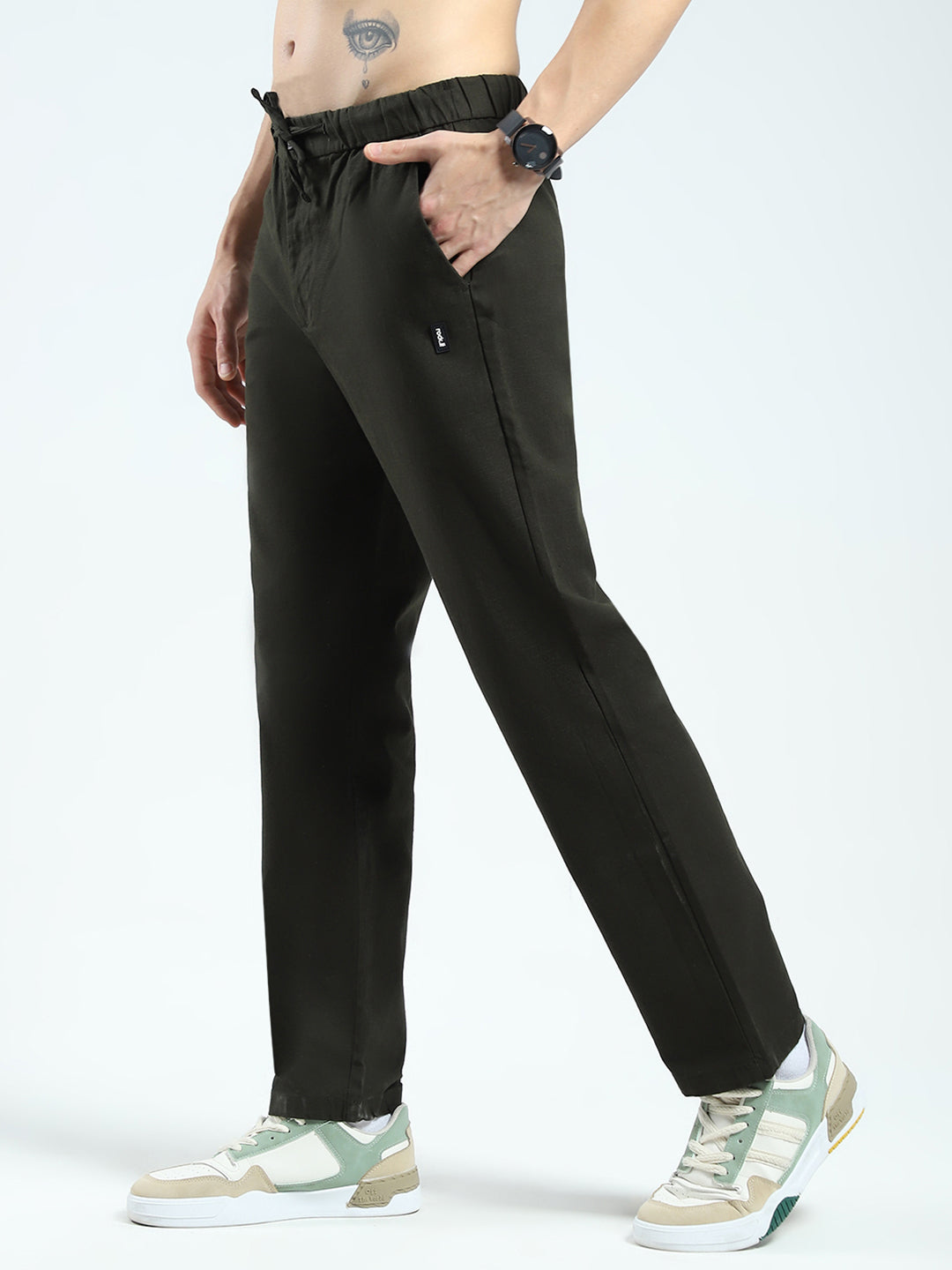 Rock.it Men Olive Solid Regular Fit Lower
