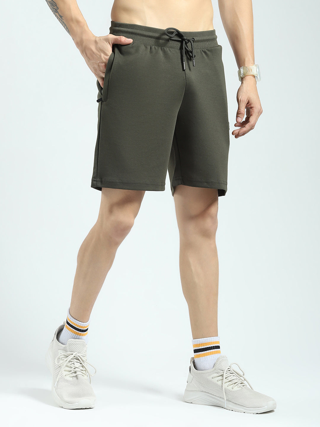 Rock.it Men Olive Solid Regular Fit Shorts