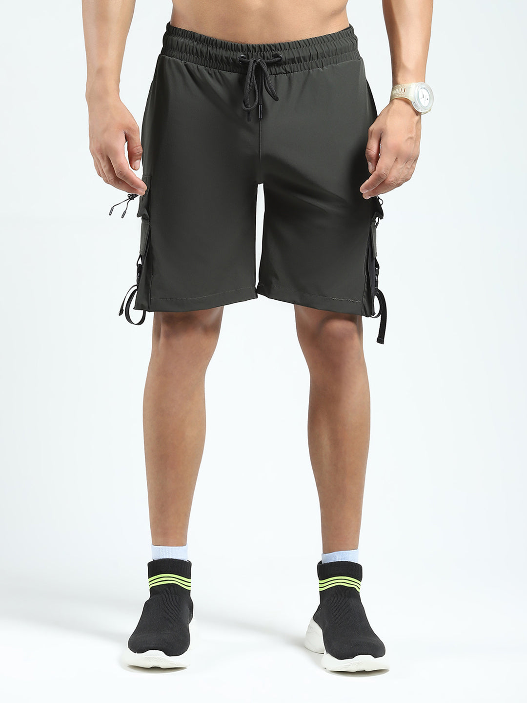 Rock.it Men Olive Solid Regular Fit Shorts