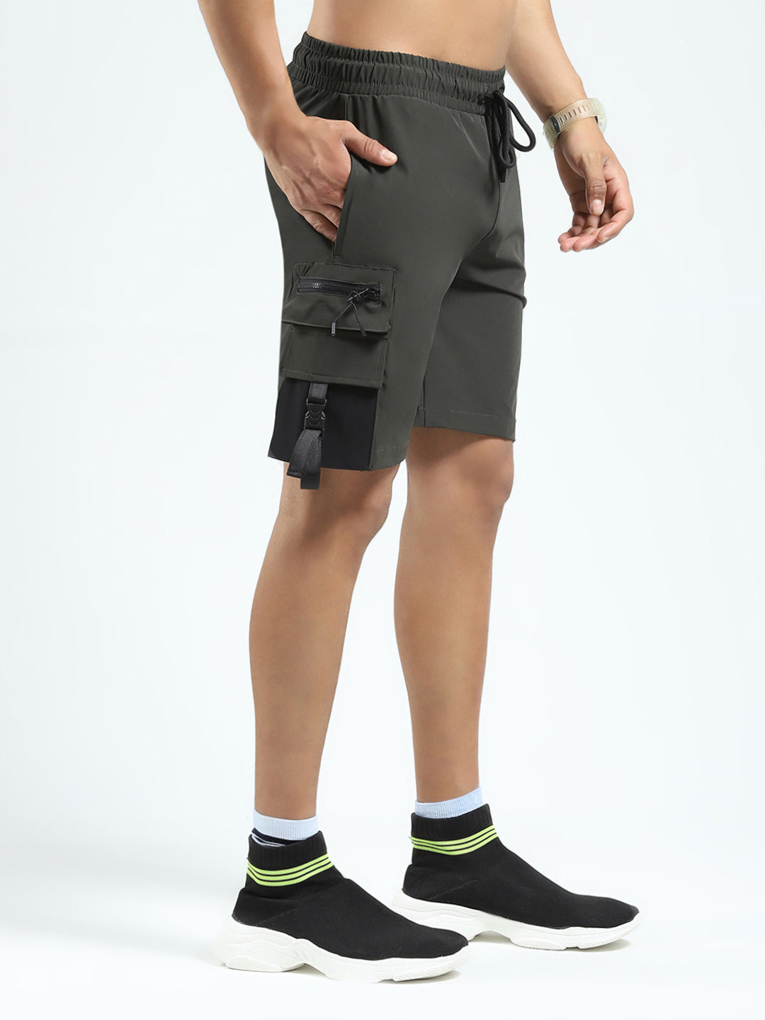 Rock.it Men Olive Solid Regular Fit Shorts