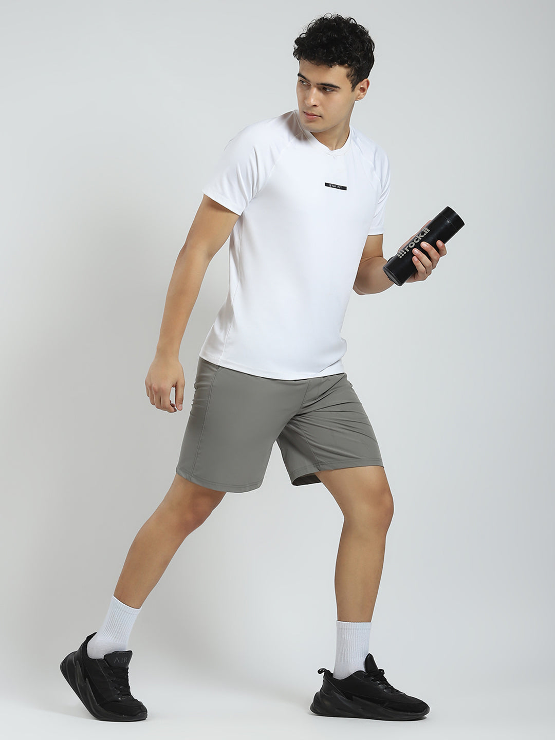 Rock.it Men Grey Solid Regular Fit Short