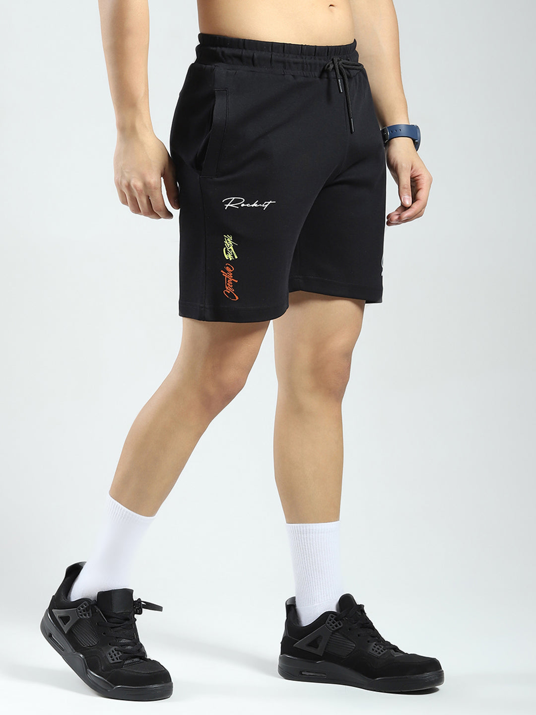Rock.it Men Black Printed Regular Fit Shorts