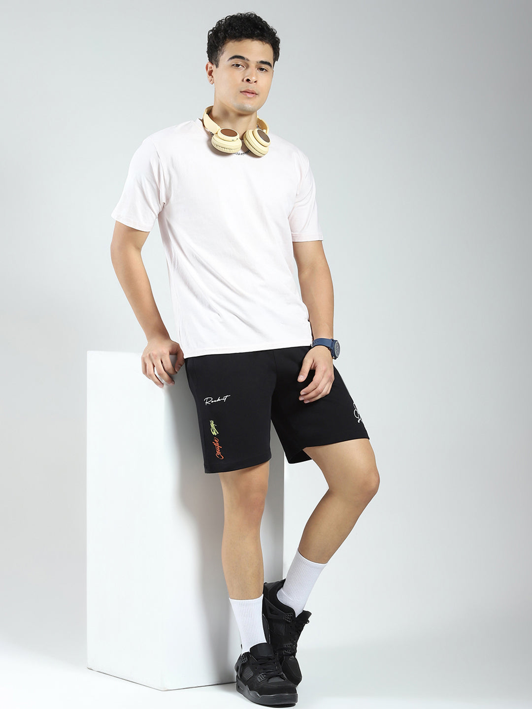 Rock.it Men Black Printed Regular Fit Shorts
