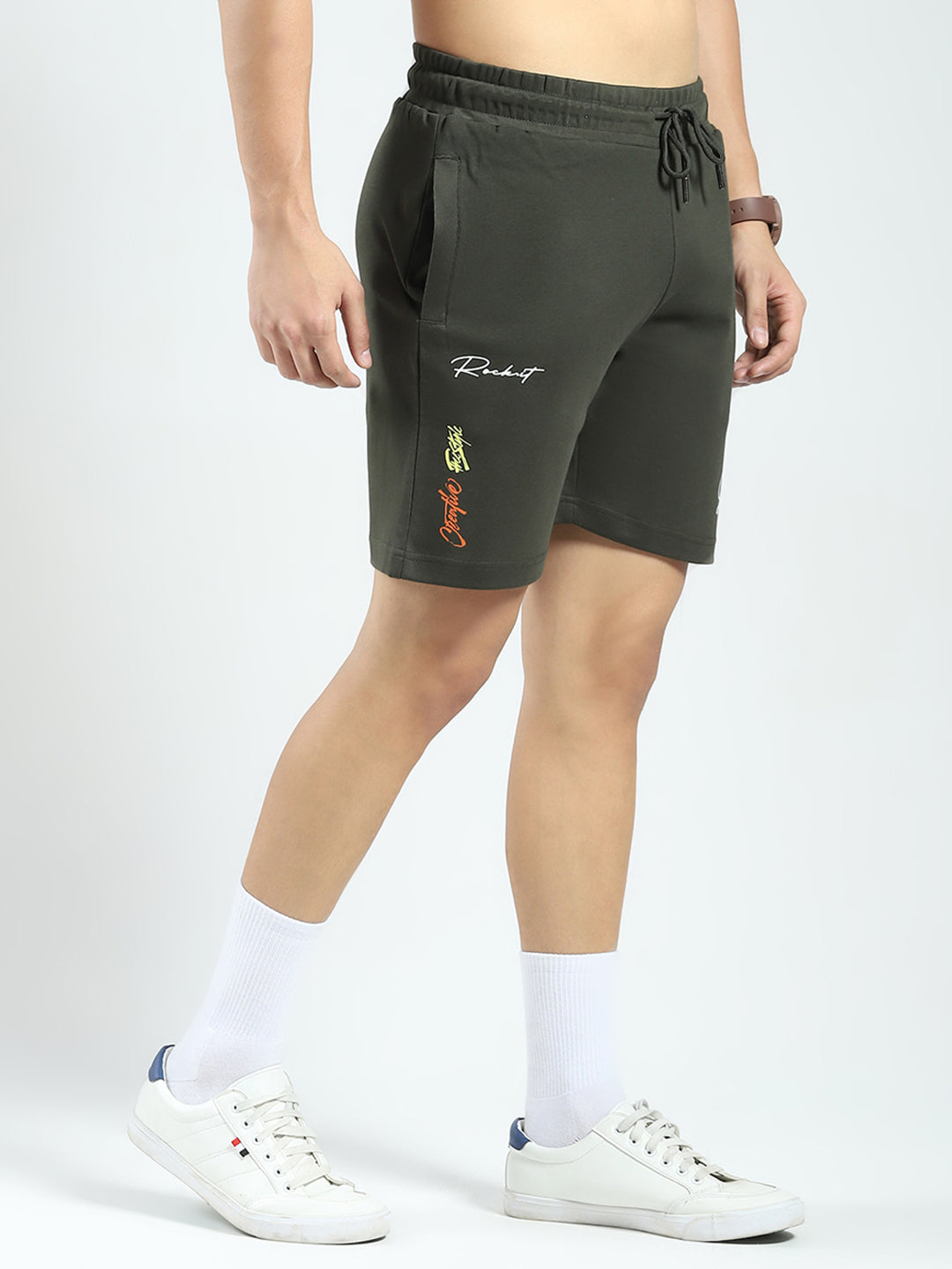 Rock.it Men Olive Printed Regular Fit Shorts
