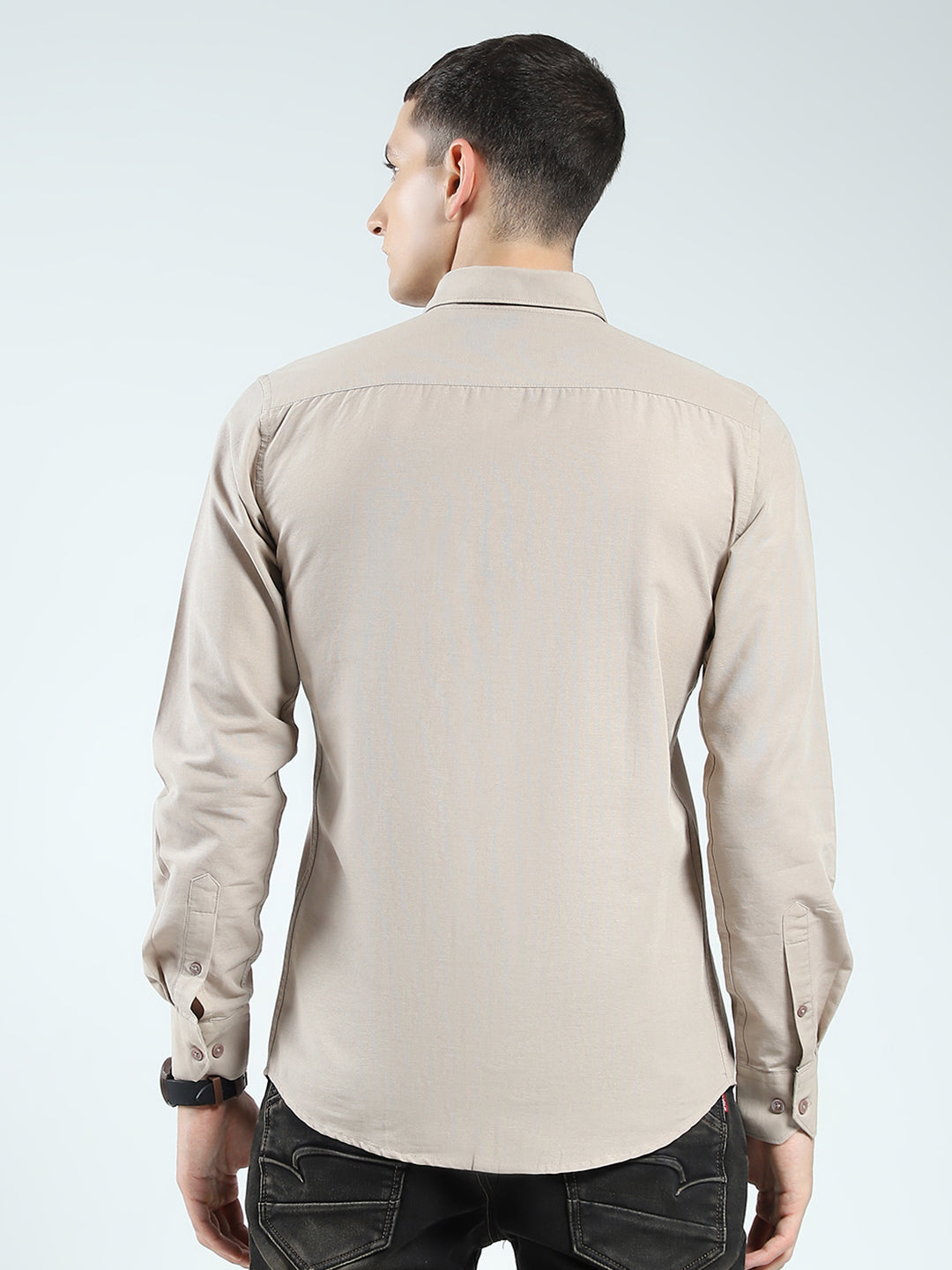 Rock.it Men Beige Solid Collar Full Sleeve Shirt