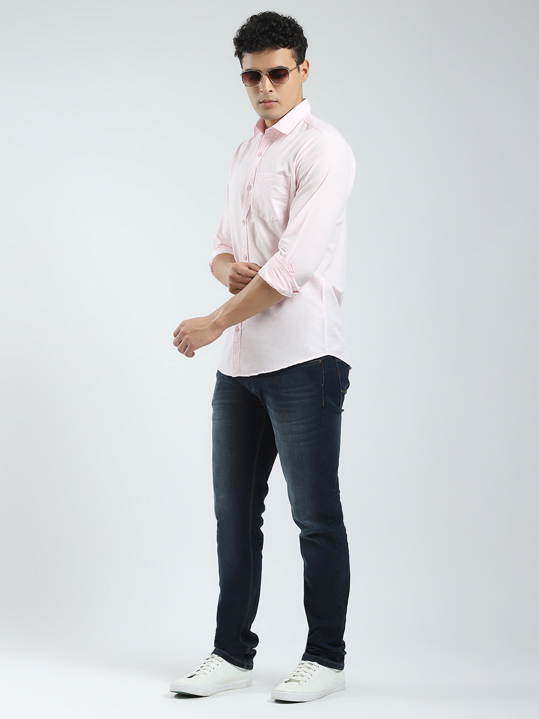 Rock.it Men Pink Solid Collar Full Sleeve Shirt