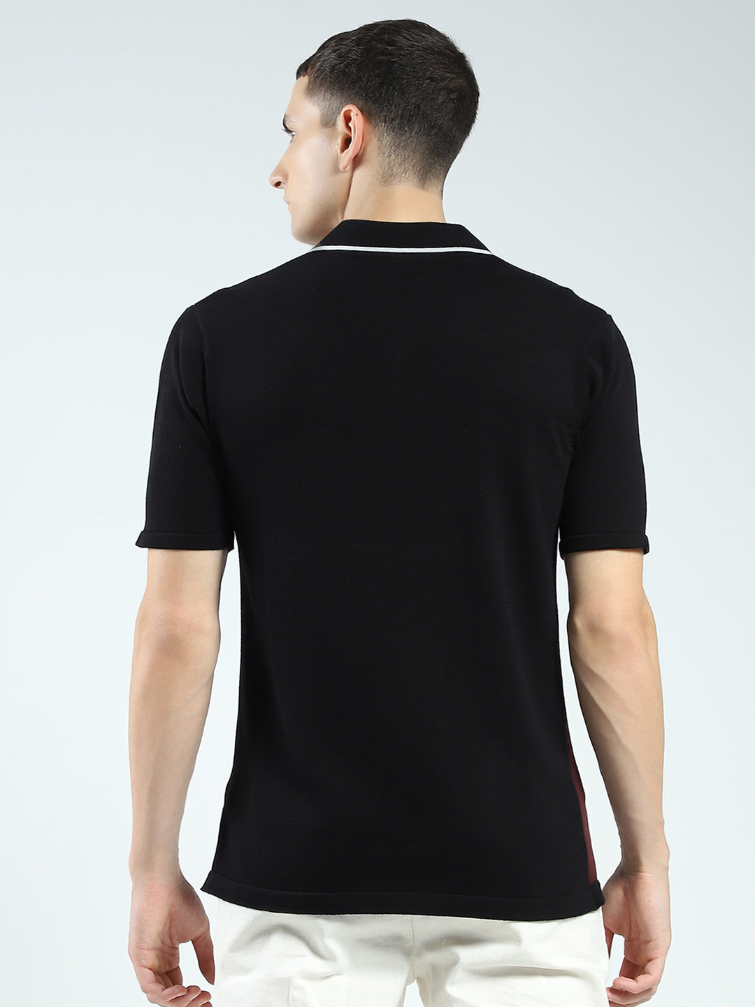 Rock.it Men Black Self Design Collar Half Sleeve T-Shirt