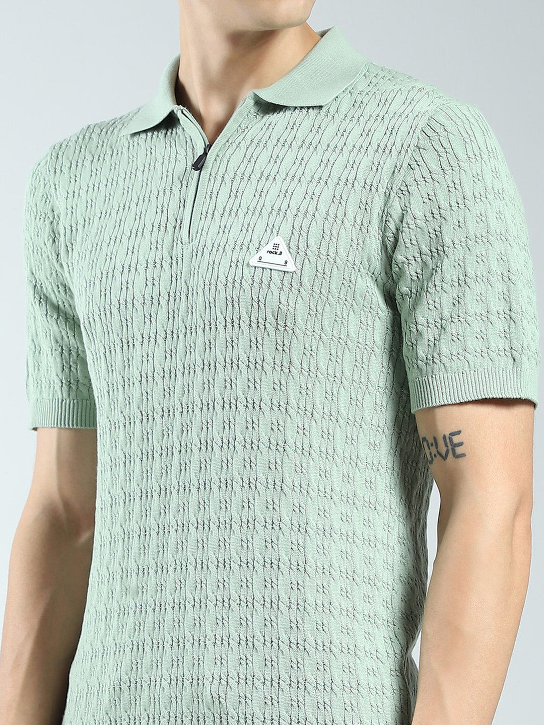 Rock.it Men Green Self Design Collar Half Sleeve T-Shirt