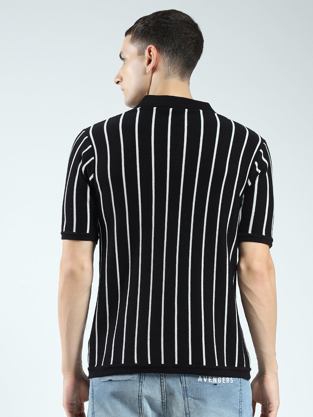Rock.it Men Black Stripe Collar Half Sleeve T-Shirt