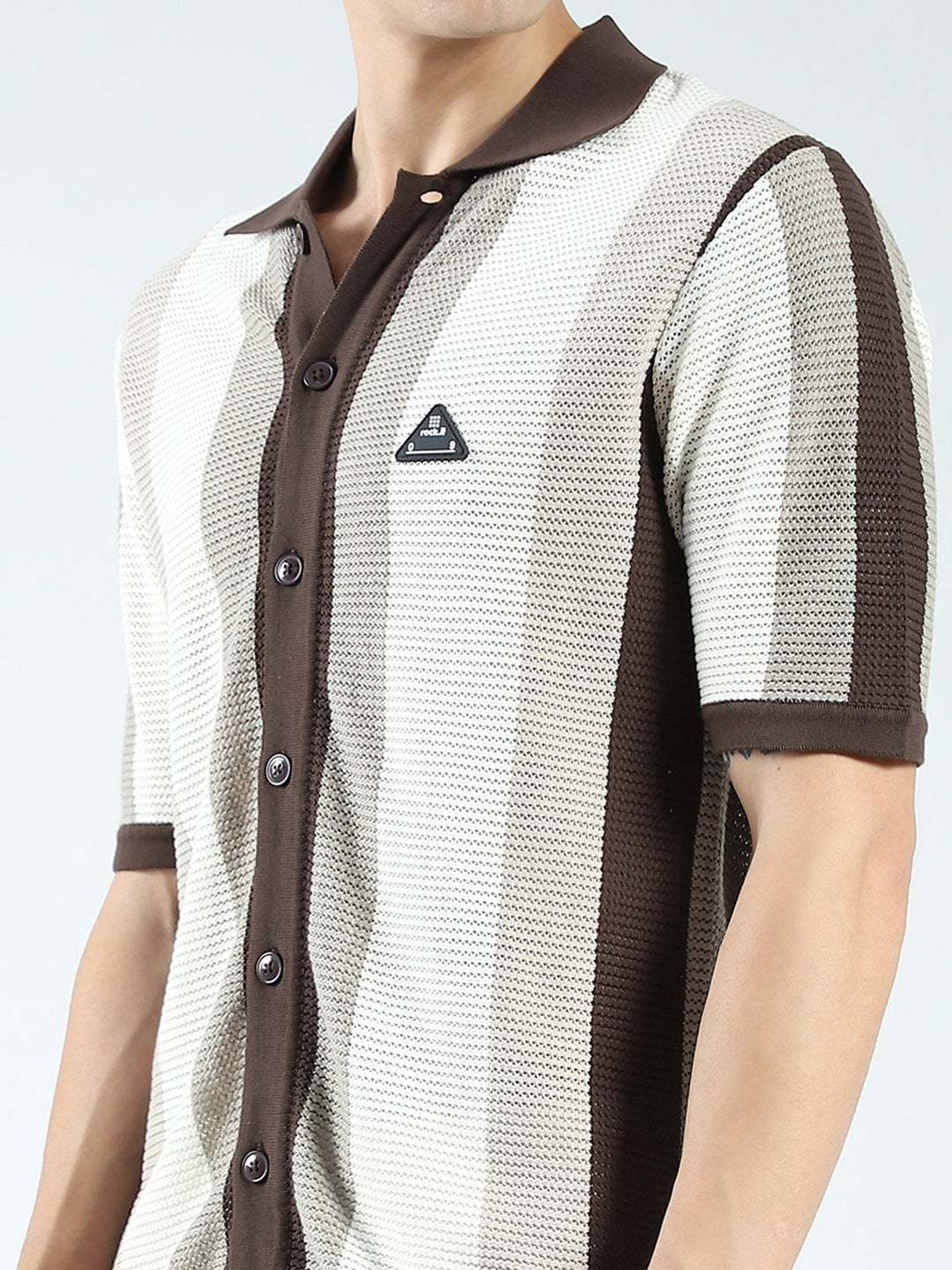 Rock.it Men Brown Stripe Collar Half Sleeve Shirt