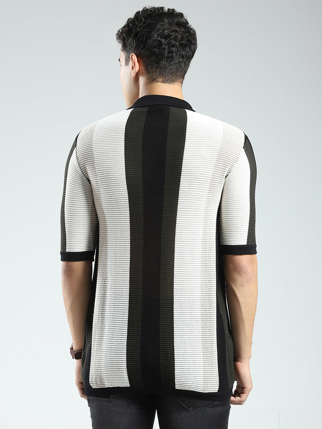 Rock.it Men Black Stripe Collar Half Sleeve Shirt