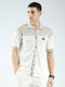 Rock.it Men Beige Self Design Collar Half Sleeve Shirt