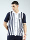 Rock.it Men Navy Blue Stripe Collar Half Sleeve Shirt