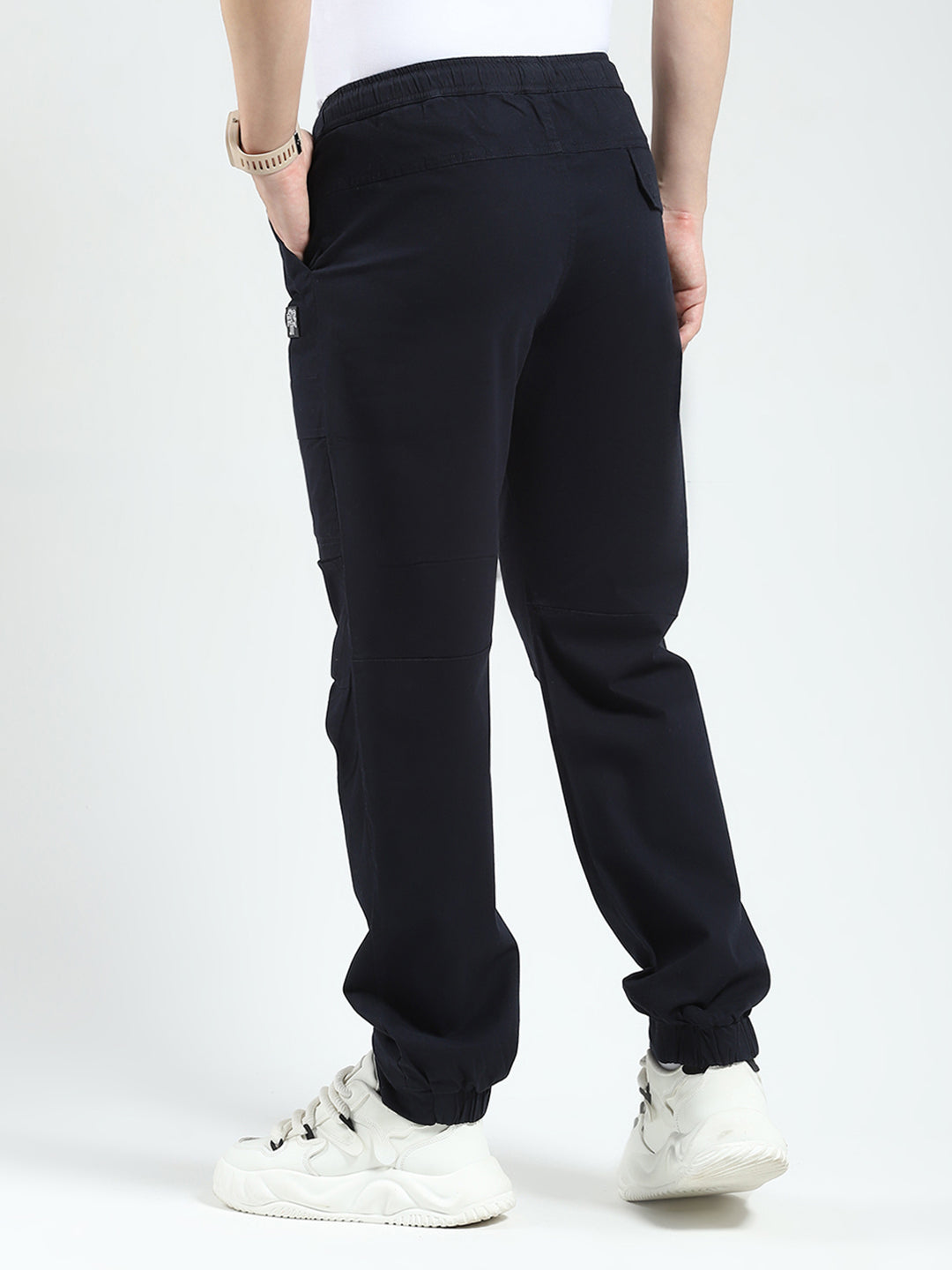 Rock.it Men Navy Blue Solid Straight Fit Cargo