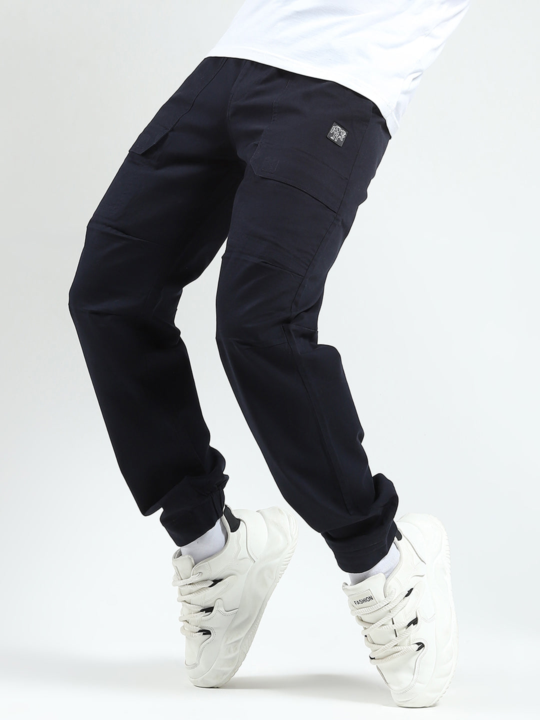 Rock.it Men Navy Blue Solid Straight Fit Cargo
