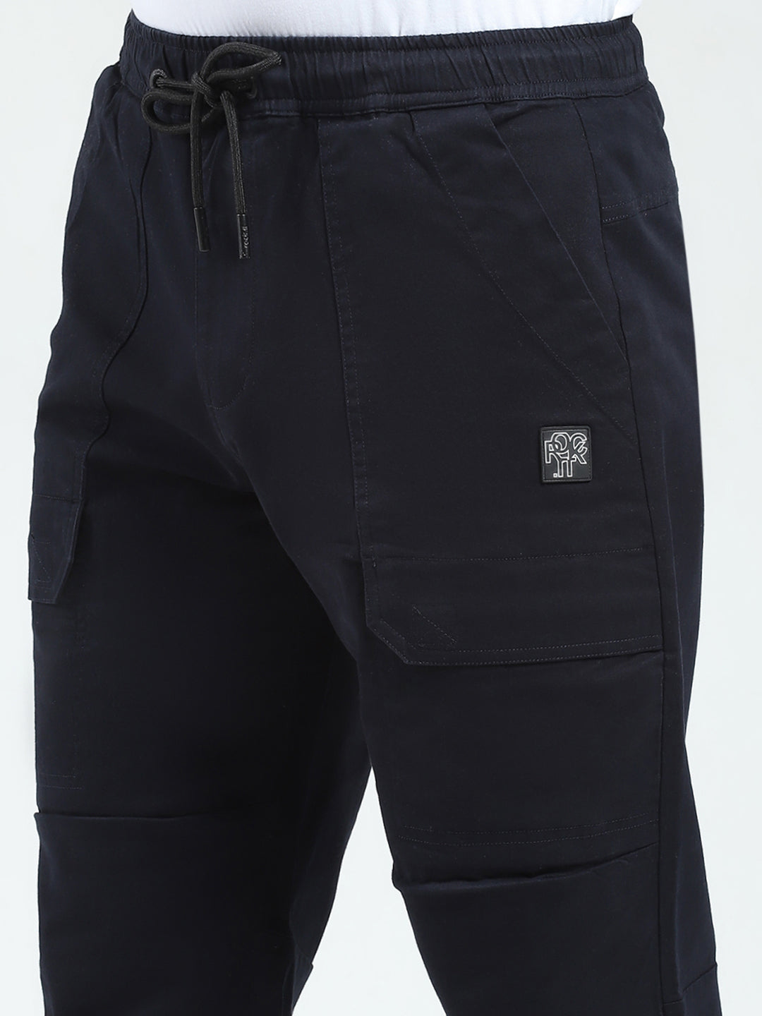 Rock.it Men Navy Blue Solid Straight Fit Cargo