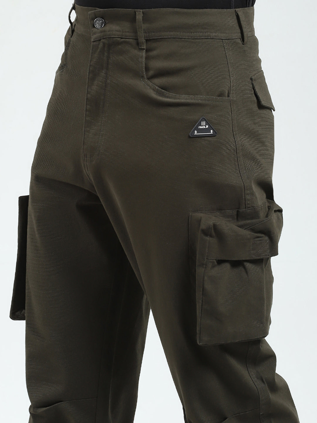 Rock.it Men Olive Solid Straight Fit Cargo