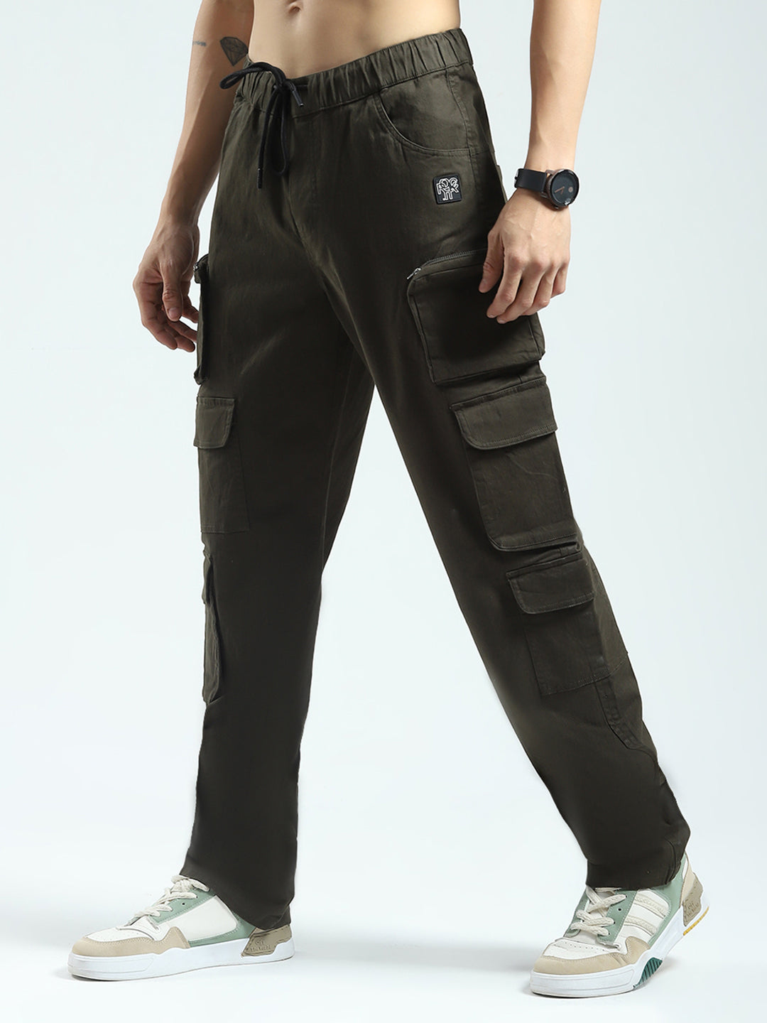 Rock.it Men Olive Solid Straight Fit Cargo
