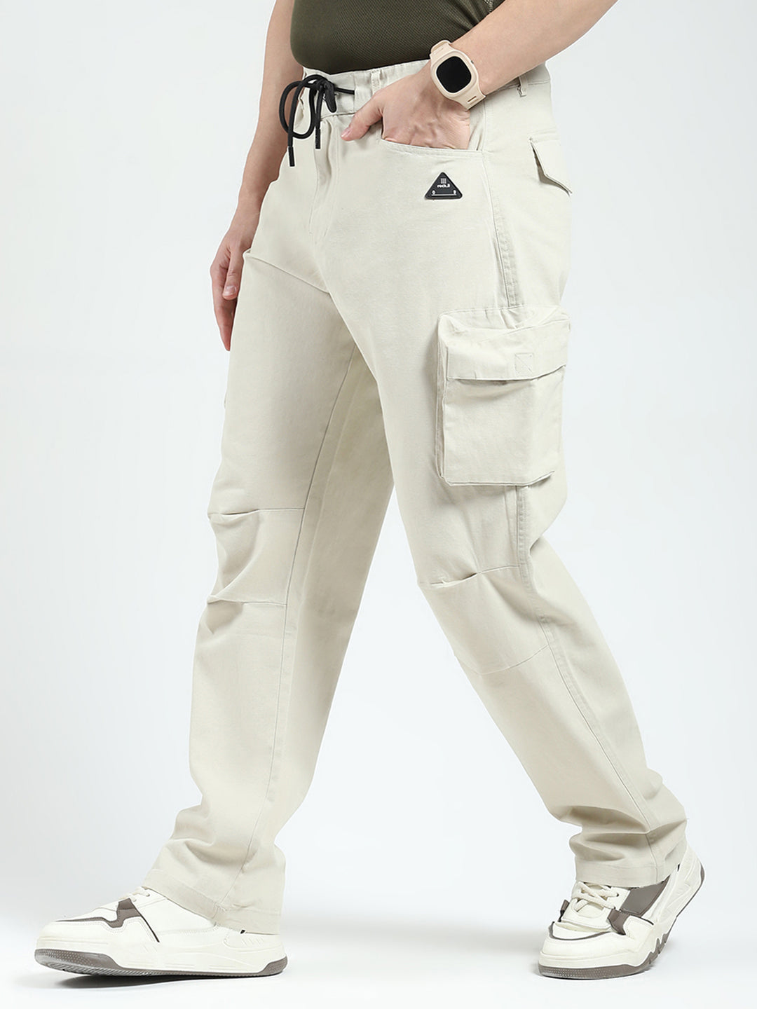 Rock.it Men Beige Solid Straight Fit Cargo