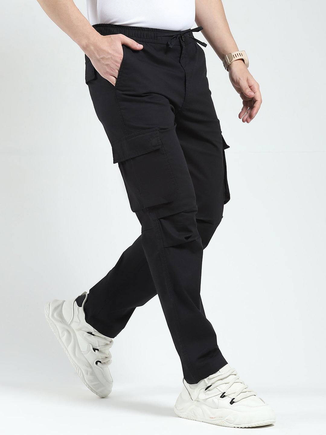 Rock.it Men Black Solid Regular Fit Cargo