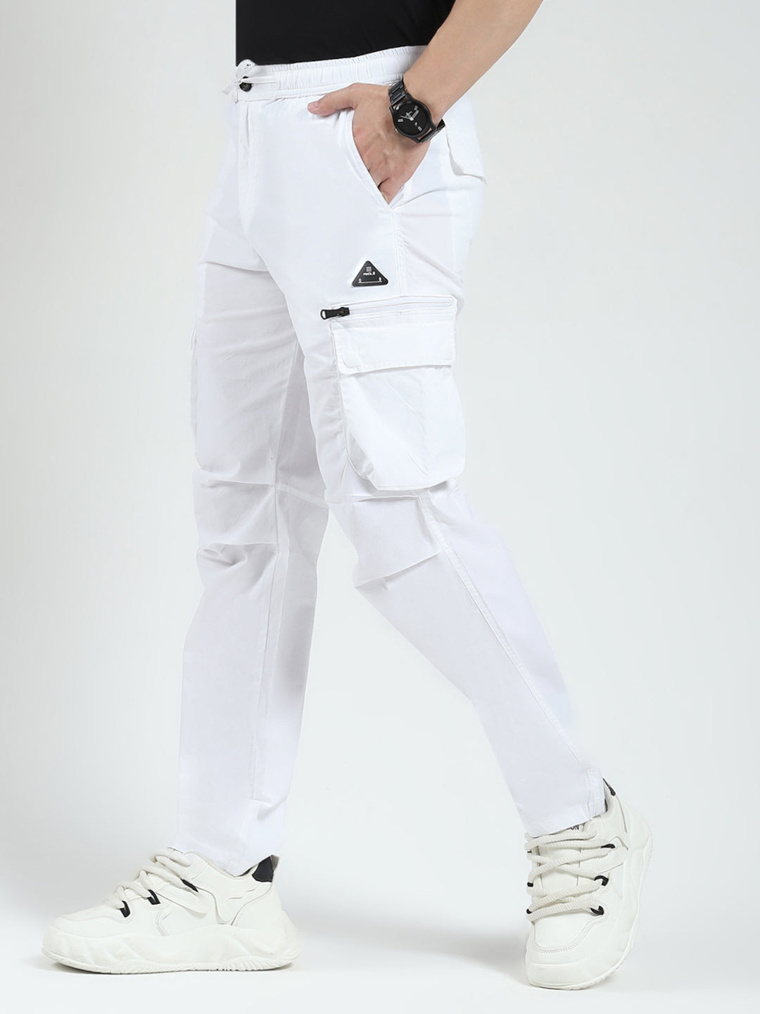 Rock.it Men White Solid Regular Fit Cargo