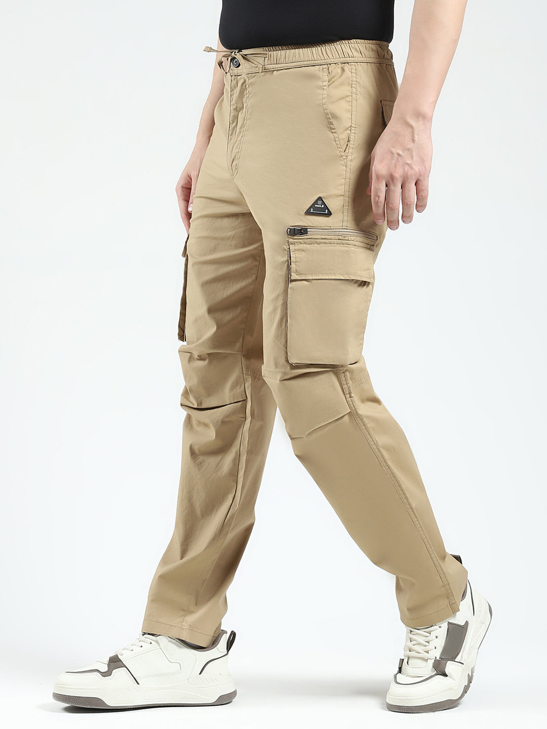 Rock.it Men Khaki Solid Regular Fit Cargo