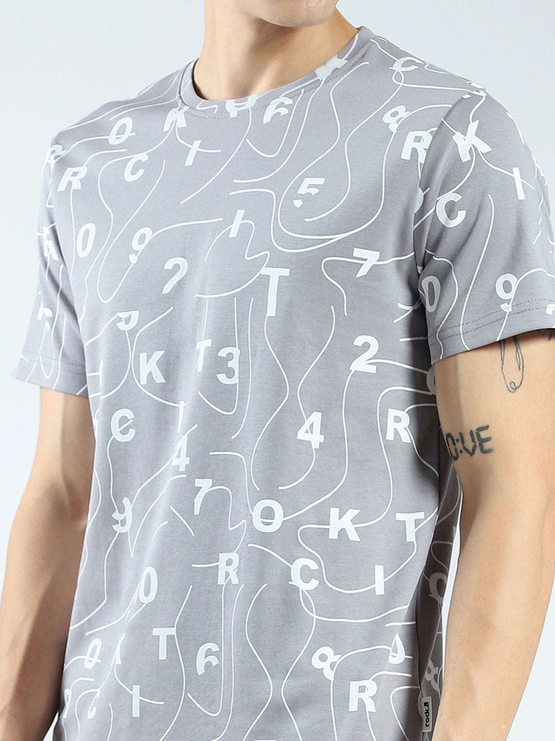 Rock.it Men Grey Printed Round Neck Half Sleeve Shorts Set