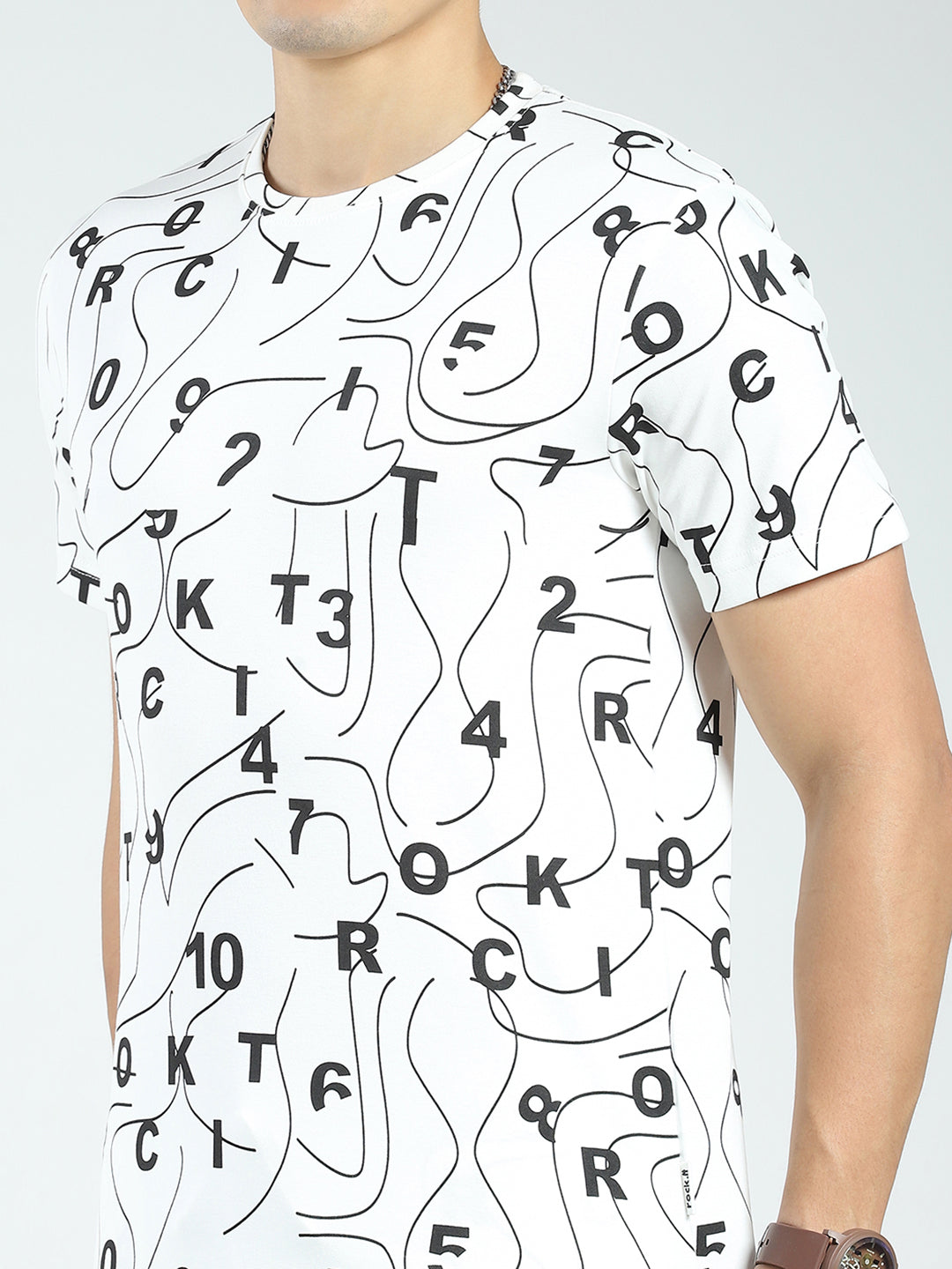 Rock.it Men White Printed Round Neck Half Sleeve Shorts Set