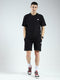 Rock.it Men Black Self Design Round Neck Half Sleeve Shorts Set