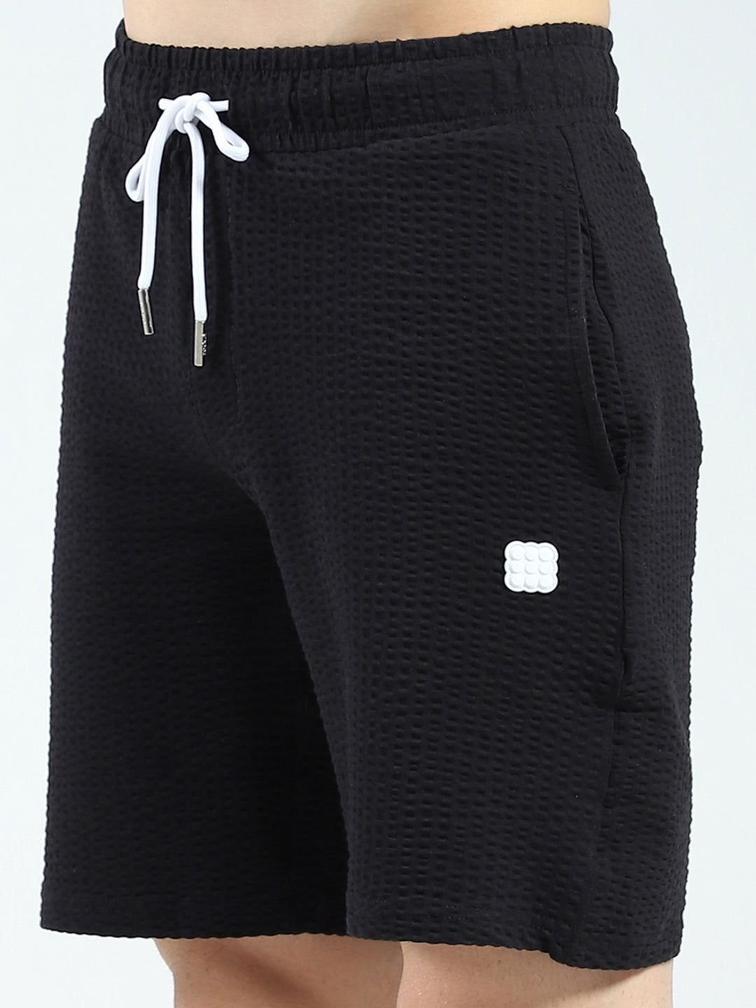 Rock.it Men Black Self Design Round Neck Half Sleeve Shorts Set