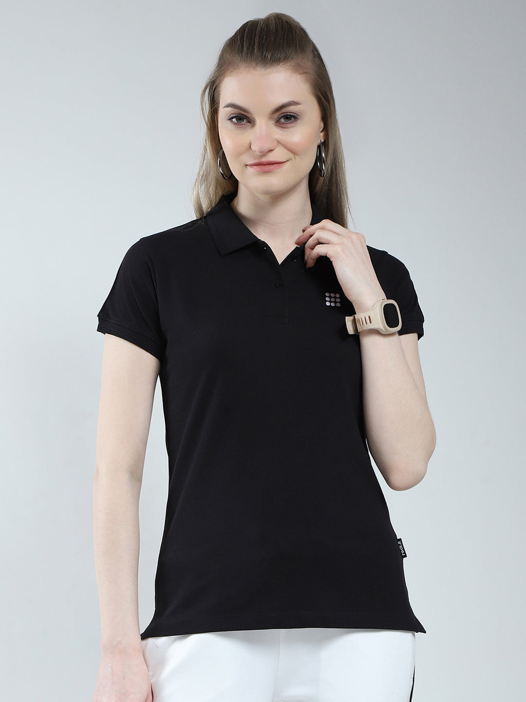 Rock.it Women Black Solid Collar Half Sleeve T-Shirt